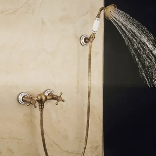 Shower Faucet Set - Handshower Included pullout Waterfall Vintage Style / Country Antique Brass Mount Outside Ceramic Valve Bath Shower Mixer Taps