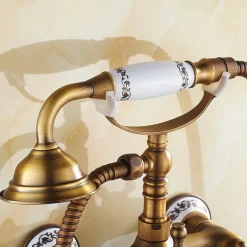 Shower Faucet Set - Rainfall Shower Vintage Style Antique Brass Mount Outside Ceramic Valve Bath Shower Mixer Taps