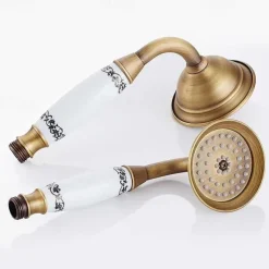Shower Faucet Set - Rainfall Shower Vintage Style Antique Brass Mount Outside Ceramic Valve Bath Shower Mixer Taps