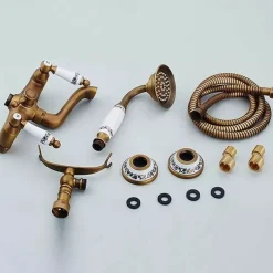 Shower Faucet Set - Rainfall Shower Vintage Style Antique Brass Mount Outside Ceramic Valve Bath Shower Mixer Taps