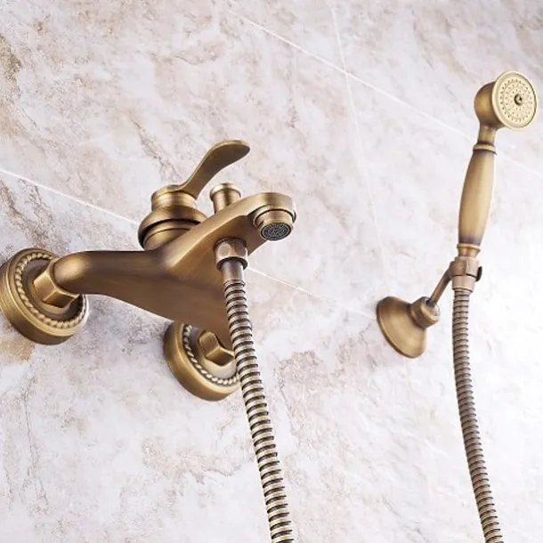 Shower Faucet Set Handshower Included Vintage Style/Country Brass Mount Outside Ceramic Valve Bath Shower Mixer Taps/Single Handle/Yes/Single Handle Three Holes