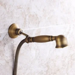 Shower Faucet Set Handshower Included Vintage Style/Country Brass Mount Outside Ceramic Valve Bath Shower Mixer Taps/Single Handle/Yes/Single Handle Three Holes