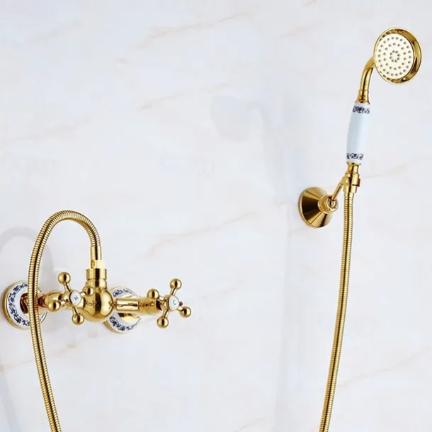 Shower Faucet Set Handshower Included Vintage Style/Country Brass/Electroplated Mount Outside Ceramic Valve Bath Shower