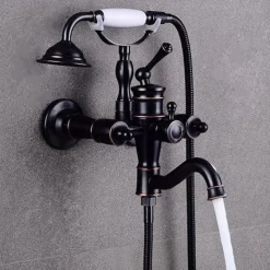 Shower Faucet Set Rainfall Shower Vintage Style Electroplated Mount Outside Ceramic Valve Bath Shower Mixer Taps / Brass / Two Handles Two Holes