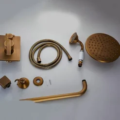 Shower Faucet Set Wall Mounted Vintage Brass, Rainfall Overhead Combo Set Bathroom Mixer Ceramic Shower Hendheld Sprayer High Pressure Black Antique