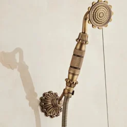 Shower Faucet Set Wall Mounted Vintage Brass, Shower System Handheld Sprayer, with Tub Spout Cold and Hot Hose