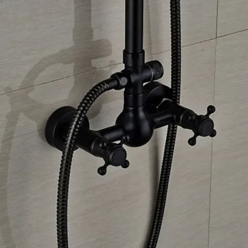 Shower Faucet,Copper Shower System Set Rainfall Antique Oil-rubbed Bronze Two Handles Three Holes Bath Shower Mixer Taps with Hot and Cold Switch and Ceramic Valve