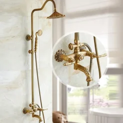Shower Faucet,Rainfall Shower System Body Jet Massage Set - Handshower Included pullout Rainfall Shower Antique Vintage Style Antique Brass Mount Inside Brass Valve Bath Shower Mixer Taps