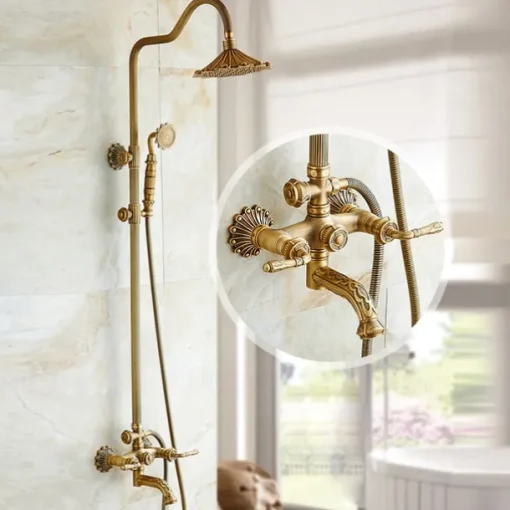 Shower Faucet,Rainfall Shower System Body Jet Massage Set - Handshower Included pullout Rainfall Shower Antique Vintage Style Antique Brass Mount Inside Brass Valve Bath Shower Mixer Taps