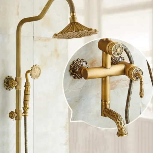 Shower Faucet,Rainfall Shower System Body Jet Massage Set - Handshower Included pullout Rainfall Shower Antique Vintage Style Antique Brass Mount Inside Brass Valve Bath Shower Mixer Taps