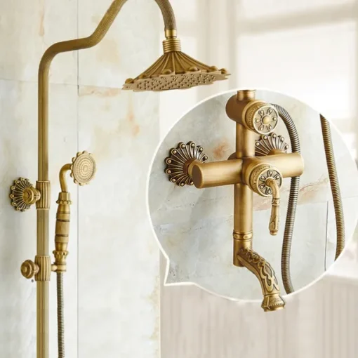Shower Faucet,Rainfall Shower System Body Jet Massage Set - Handshower Included pullout Rainfall Shower Antique Vintage Style Antique Brass Mount Inside Brass Valve Bath Shower Mixer Taps