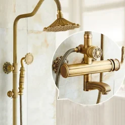 Shower Faucet,Rainfall Shower System Body Jet Massage Set - Handshower Included pullout Rainfall Shower Antique Vintage Style Antique Brass Mount Inside Brass Valve Bath Shower Mixer Taps
