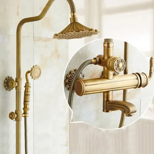Shower Faucet,Rainfall Shower System Body Jet Massage Set - Handshower Included pullout Rainfall Shower Antique Vintage Style Antique Brass Mount Inside Brass Valve Bath Shower Mixer Taps