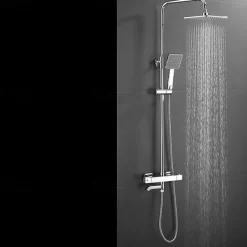 Shower Faucet,Rainfall Shower Head System / Thermostatic Mixer valve Set - Handshower Included pullout Rainfall Shower Contemporary Electroplated Mount Outside Ceramic Valve Bath Shower Mixer Taps