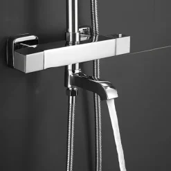 Shower Faucet,Rainfall Shower Head System / Thermostatic Mixer valve Set - Handshower Included pullout Rainfall Shower Contemporary Electroplated Mount Outside Ceramic Valve Bath Shower Mixer Taps