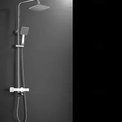 Shower Faucet,Rainfall Shower Head System / Thermostatic Mixer valve Set - Handshower Included pullout Rainfall Shower Contemporary Electroplated Mount Outside Ceramic Valve Bath Shower Mixer Taps