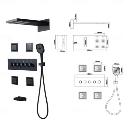 Shower Faucet,Rainfall Shower System 5-Function Thermostatic Mixer valve Body Jet Massage Set Rainfall Shower Multi Spray Shower Waterfall Contemporary Painted Finishes Mount Inside Brass Valve