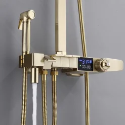 Shower Faucet,Shower System Rainfall Shower Head System Thermostatic Mixer valve Set - Handshower Included pullout Rainfall Shower Antique Country Nickel Brushed Mount Inside Ceramic Valve