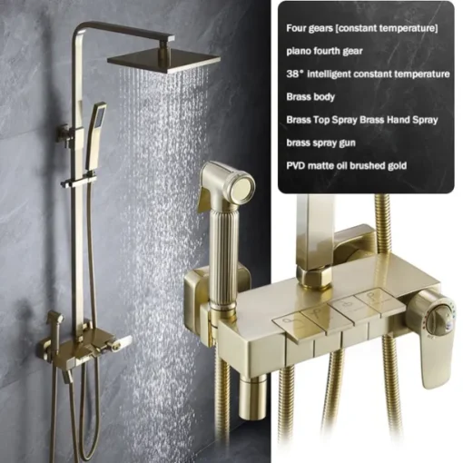 Shower Faucet,Shower System Rainfall Shower Head System Thermostatic Mixer valve Set - Handshower Included pullout Rainfall Shower Antique Country Nickel Brushed Mount Inside Ceramic Valve