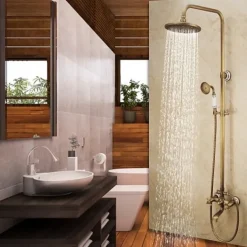 Shower Faucet,Shower System Set - Handshower Included pullout Waterfall Vintage Style / Country Antique Brass Mount Outside Ceramic Valve Bath Shower Mixer Taps