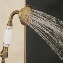 Shower Faucet,Shower System Set - Handshower Included pullout Waterfall Vintage Style / Country Antique Brass Mount Outside Ceramic Valve Bath Shower Mixer Taps