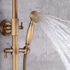 Shower Faucet,Shower System Set Handshower Included pullout Waterfall Vintage Style/Country Brass Mount Outside Ceramic Valve Bath Shower Mixer Taps