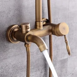 Shower Faucet,Shower System Set - Handshower Included pullout Waterfall Vintage Style / Country Antique Brass Mount Outside Ceramic Valve Bath Shower Mixer Taps