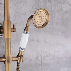Shower Faucet,Shower System Set - Handshower Included pullout Waterfall Vintage Style / Country Antique Brass Mount Outside Ceramic Valve Bath Shower Mixer Taps