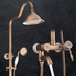 Shower Faucet,Shower System Set - Handshower Included pullout Waterfall Vintage Style / Country Antique Brass Mount Outside Ceramic Valve Bath Shower Mixer Taps