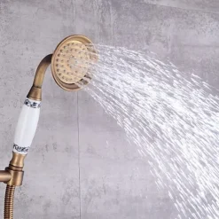 Shower Faucet,Shower System Set - Handshower Included pullout Waterfall Vintage Style / Country Antique Brass Mount Outside Ceramic Valve Bath Shower Mixer Taps