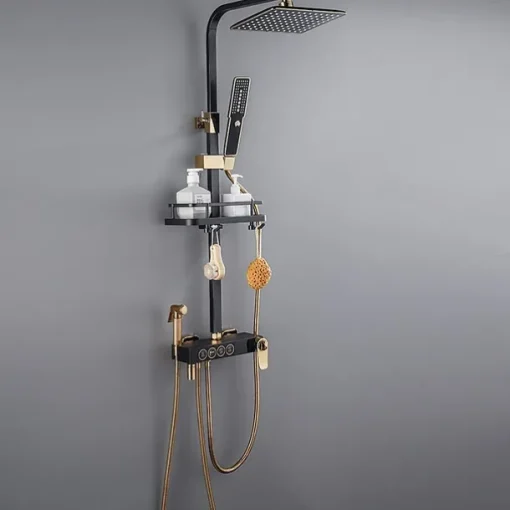 Shower Faucet,Shower System/Rainfall Shower Head System/Thermostatic Mixer valve Set Handshower Included pullout Rainfall Shower Electroplated Mount Outside Bath Shower Mixer Taps