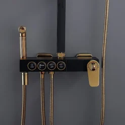 Shower Faucet,Shower System/Rainfall Shower Head System/Thermostatic Mixer valve Set Handshower Included pullout Rainfall Shower Electroplated Mount Outside Bath Shower Mixer Taps