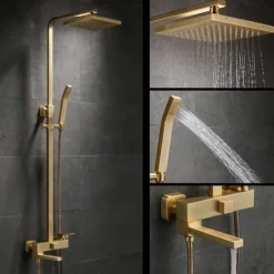 Shower Faucet,Shower System Rainfall Shower Head System Body Jet Massage Set Handshower Included Sound Shower Head Rainfall Shower Antique Vintage Style Nickel Brushed Electroplated