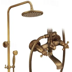 Shower Faucet,Shower System Set Handshower Included pullout Waterfall Vintage Style / Country Antique Brass Mount Outside Ceramic Valve Bath Shower Mixer Taps