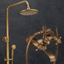 Shower Faucet,Shower System Set Handshower Included pullout Waterfall Vintage Style / Country Antique Brass Mount Outside Ceramic Valve Bath Shower Mixer Taps