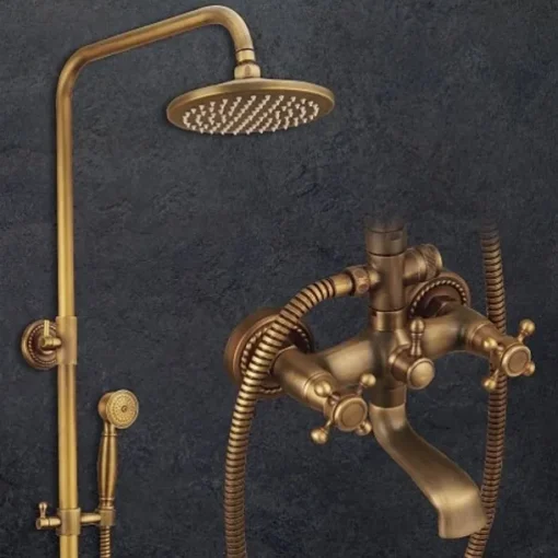 Shower Faucet,Shower System Set Handshower Included pullout Waterfall Vintage Style / Country Antique Brass Mount Outside Ceramic Valve Bath Shower Mixer Taps