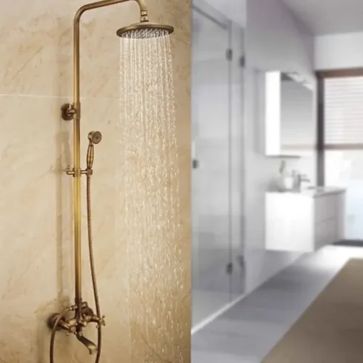 Shower Faucet,Shower System Set Handshower Included pullout Waterfall Vintage Style / Country Antique Brass Mount Outside Ceramic Valve Bath Shower Mixer Taps