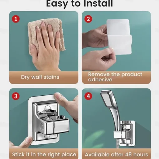 Shower Head Holder Wall Mount Adhesive Adjustable Handheld Shower Wand Holder No Drilling Wall Mount Bracket
