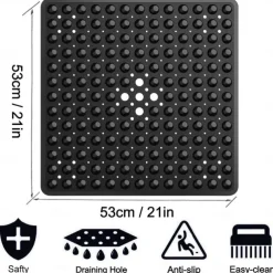 Shower Mats with Drain Hole - Non-Slip Bathtub Mat, Anti-Mildew, Quick-Drying, Comfortable and Safe for Kids and Elderly