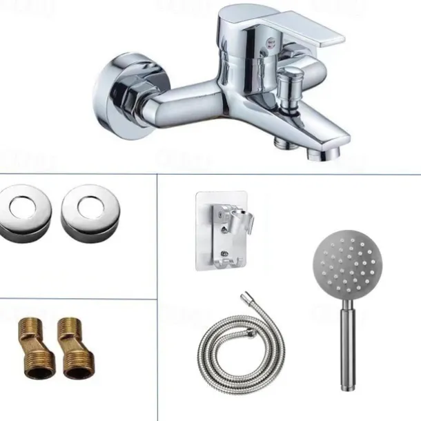 Shower Mixer Bar Valve Wall Mounted Chrome with Handheld Spray, Bottom G1/2 Shower Mixer Tap Round Mixer Bar Wall Mount