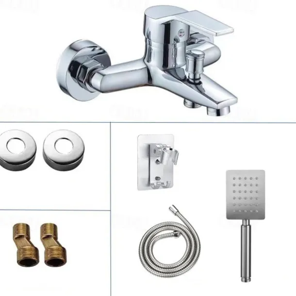 Shower Mixer Bar Valve Wall Mounted Chrome with Handheld Spray, Bottom G1/2 Shower Mixer Tap Round Mixer Bar Wall Mount