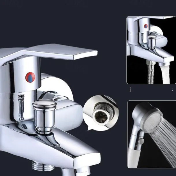 Shower Mixer Bar Valve Wall Mounted Chrome with Handheld Spray, Bottom G1/2 Shower Mixer Tap Round Mixer Bar Wall Mount