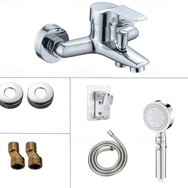 Shower Mixer Bar Valve Wall Mounted Chrome with Handheld Spray, Bottom G1/2 Shower Mixer Tap Round Mixer Bar Wall Mount