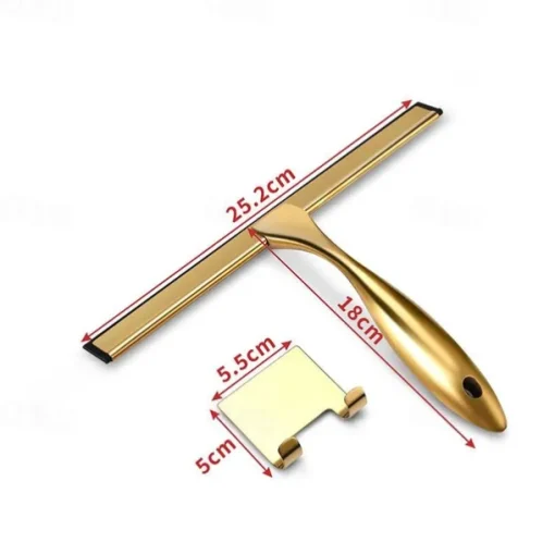Shower Squeegee Window Glass Wiper Silicone Scraper Cleaner Stainless Steel Bathroom Mirror Wiper Scraper Glass Cleaning Accessories with Hook（Golden）