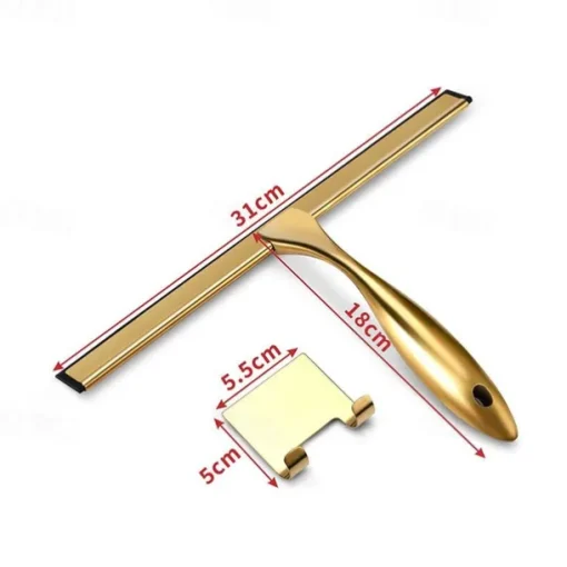 Shower Squeegee Window Glass Wiper Silicone Scraper Cleaner Stainless Steel Bathroom Mirror Wiper Scraper Glass Cleaning Accessories with Hook（Golden）