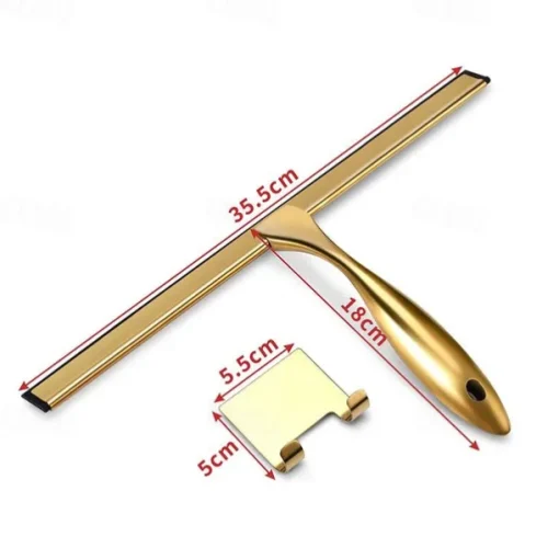 Shower Squeegee Window Glass Wiper Silicone Scraper Cleaner Stainless Steel Bathroom Mirror Wiper Scraper Glass Cleaning Accessories with Hook（Golden）