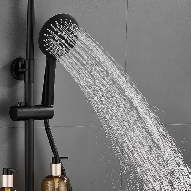Shower System Faucet Combo Set with 8" Rain Showerhead, Multi-Function Hand Shower, Adjustable Slide Bar and Soap Dish Wall Mounted Ceramic Valve Bath Shower Mixer Taps