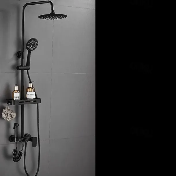 Shower System Faucet Combo Set with 8" Rain Showerhead, Multi-Function Hand Shower, Adjustable Slide Bar and Soap Dish Wall Mounted Ceramic Valve Bath Shower Mixer Taps