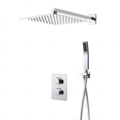 Shower System Faucet Combo Set Shower Head 8 inches Chrome, Rough In Brass Valve and Trim Kit, Stainless Steel High Pressure Heldhead Hand Sprayer Wall Mounted Bathroom