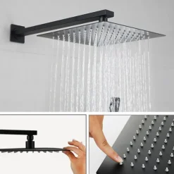Shower System Faucet Set Rainfall Shower Head 10 inches Black, Rough in Valve and Trim Kit Combo Set High Pressure Head with Handheld Wall Mounted for Bathroom